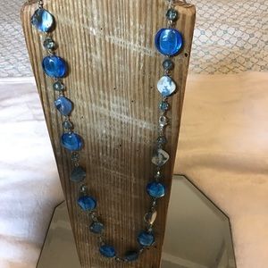 Blue Glass Beads Silver Tone Fashion Necklace